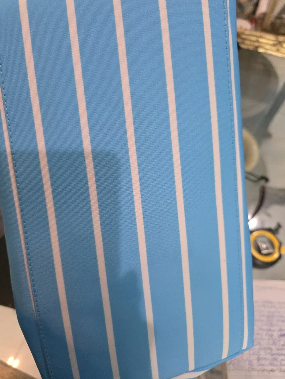 New Striped Blue & White Tote with Brown Trim - Dooney & Bourke